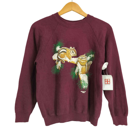 ヘインズ Hanes 80-90S USA製 リスプリント ラグランスリーブ クルーネックスウェット レディース import:M